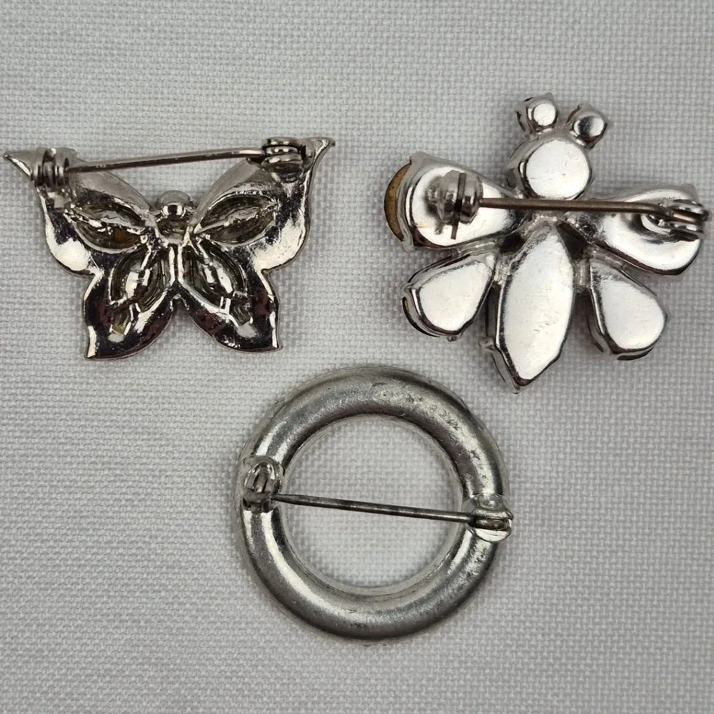 Lot 3 Vtg Rhinestone Brooches 1